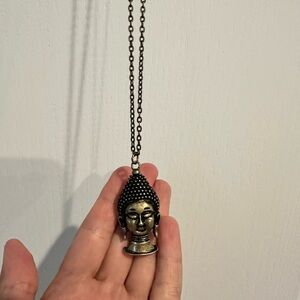 Lucky Brand Buddha Pendant Necklace - Black and Silver